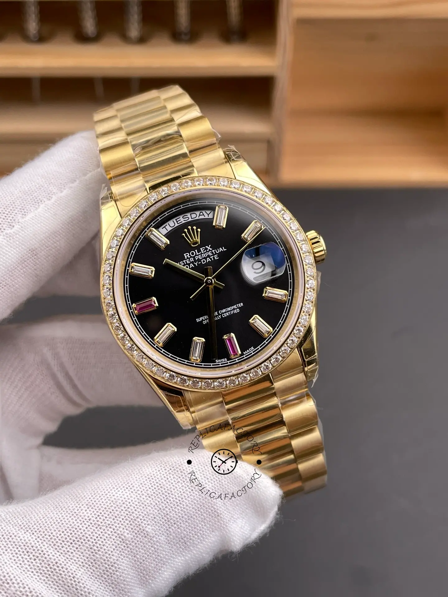 Rolex Day Date 118348 Black Diamond Dial 36mm Unisex Replica Watch
