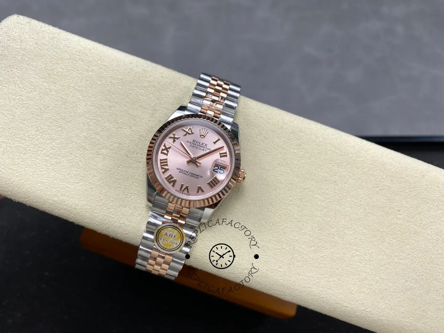 Rolex Datejust 278271 Sun Dust Roman Dial Two Tone Rose Gold Fluted Bezel Jubilee