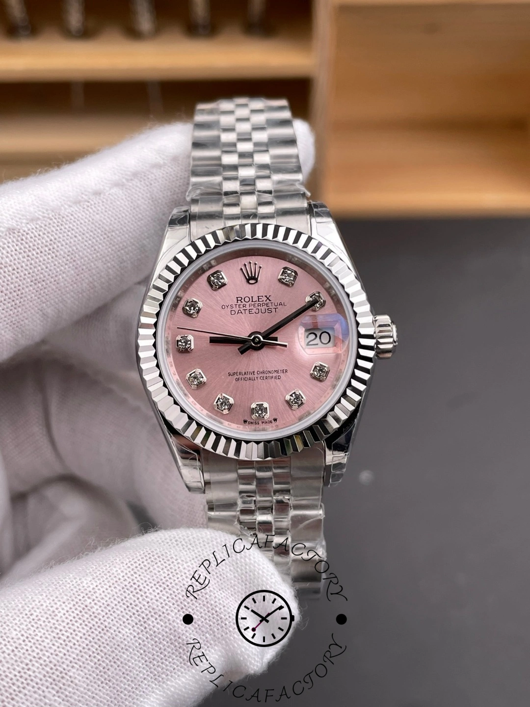Rolex Datejust 279174 Stainless Steel Pink Diamond Dial 28mm Lady Replica Watch