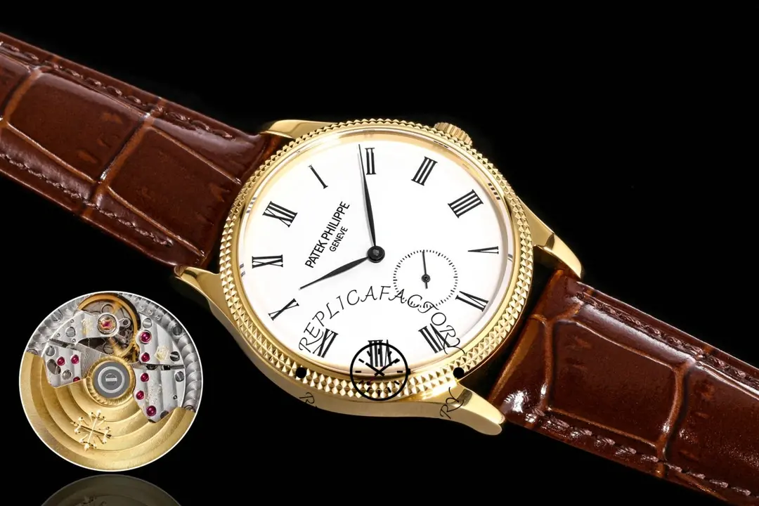 Dial-focused shot of the Patek Philippe 5119G-001, Roman numerals and small seconds subdial in focus.