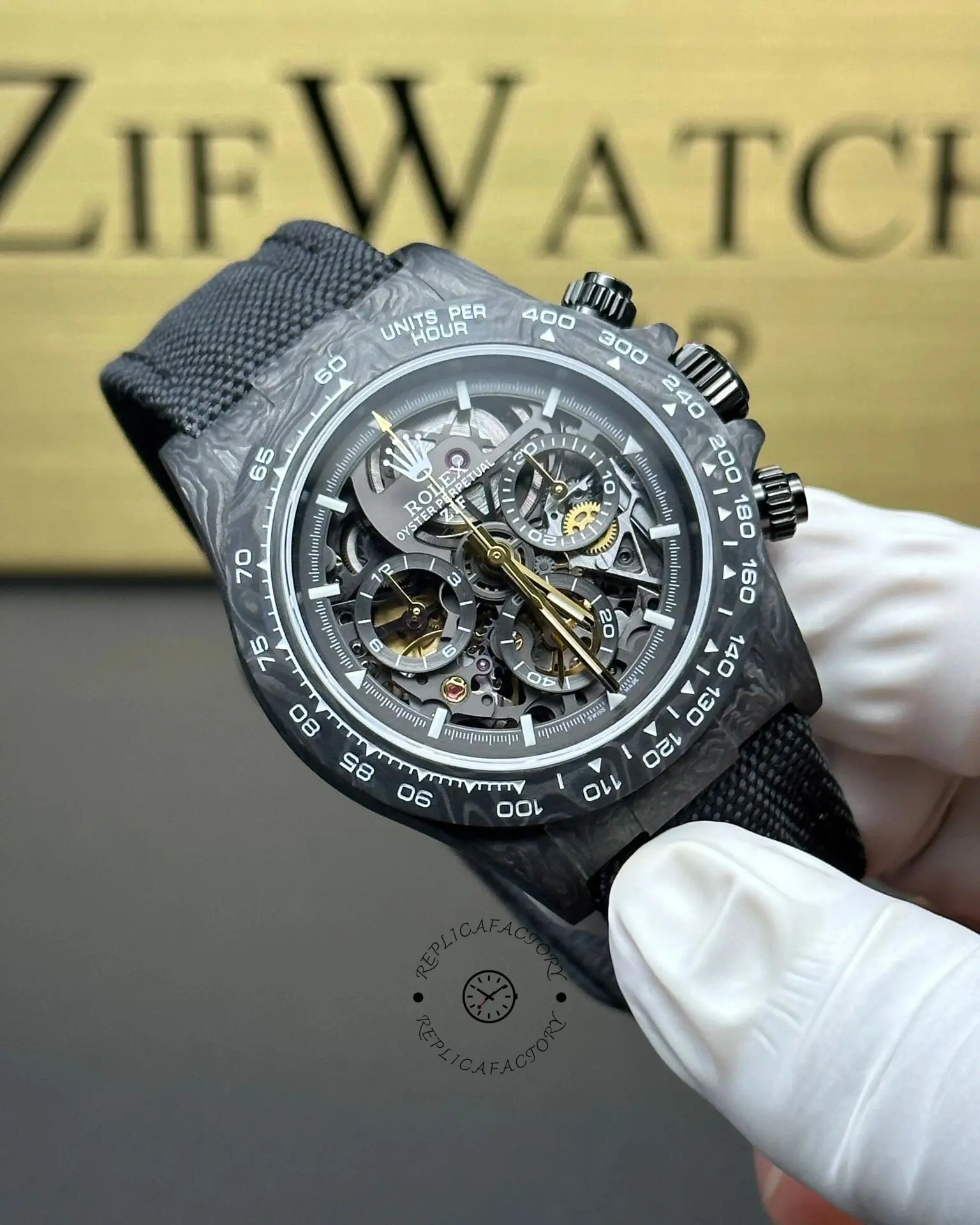 Rolex Daytona DIW Carbon Fiber Skeleton Black Replica Watch