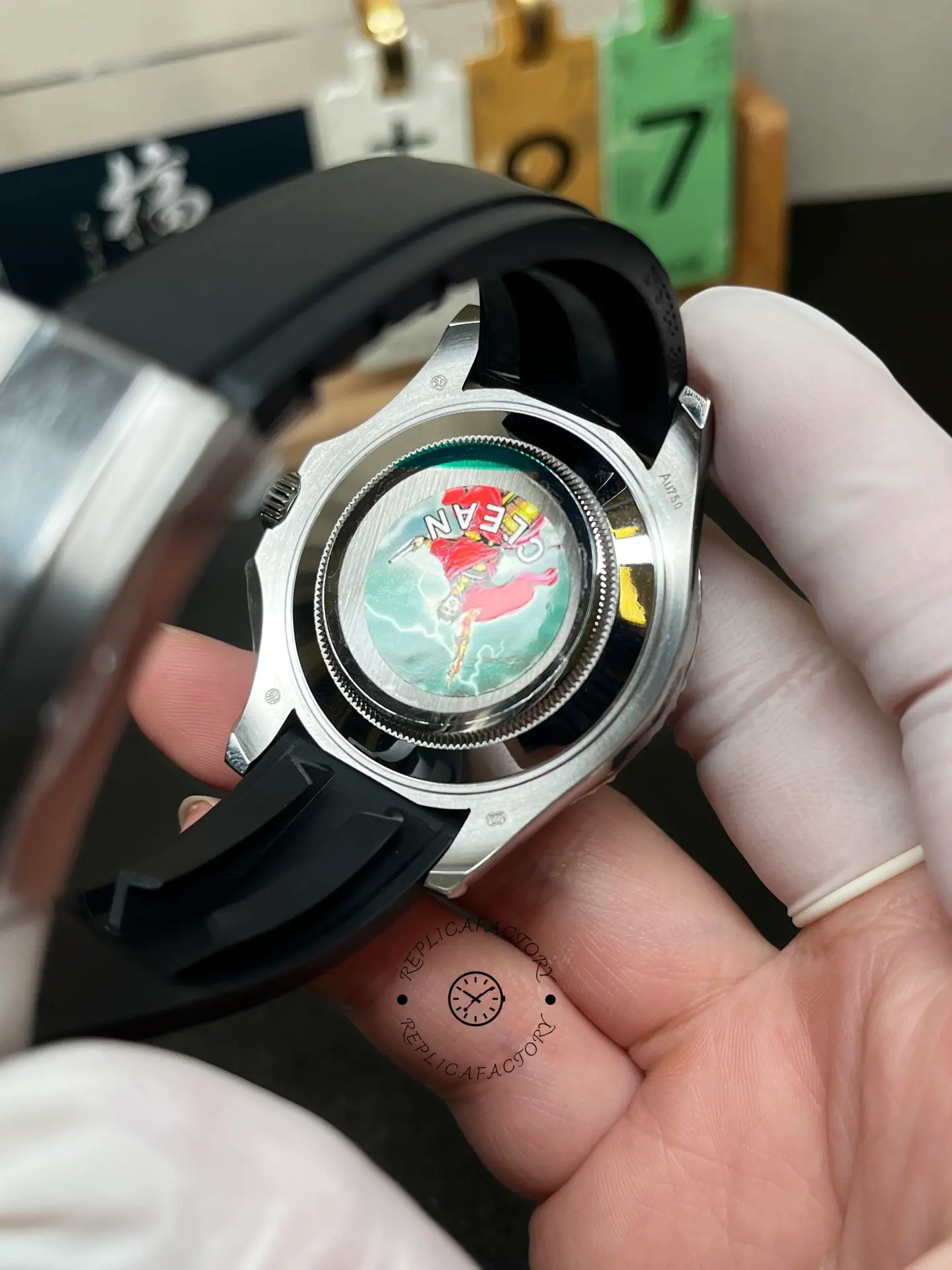 Back view of Rolex Yacht-Master 42 226679TBR showing the solid case back and inner Oysterflex strap.