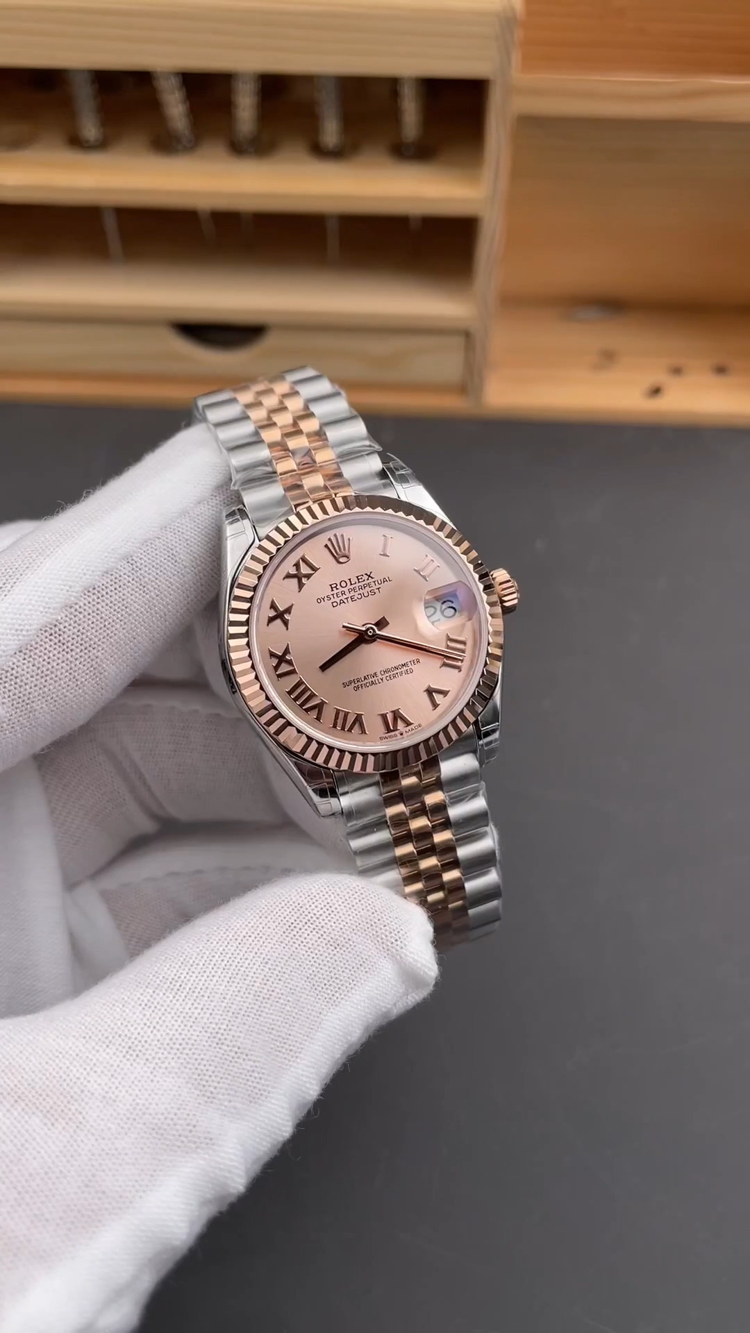Rolex Datejust 278271 Sun Dust Roman Dial Two Tone Rose Gold Fluted Bezel Jubilee