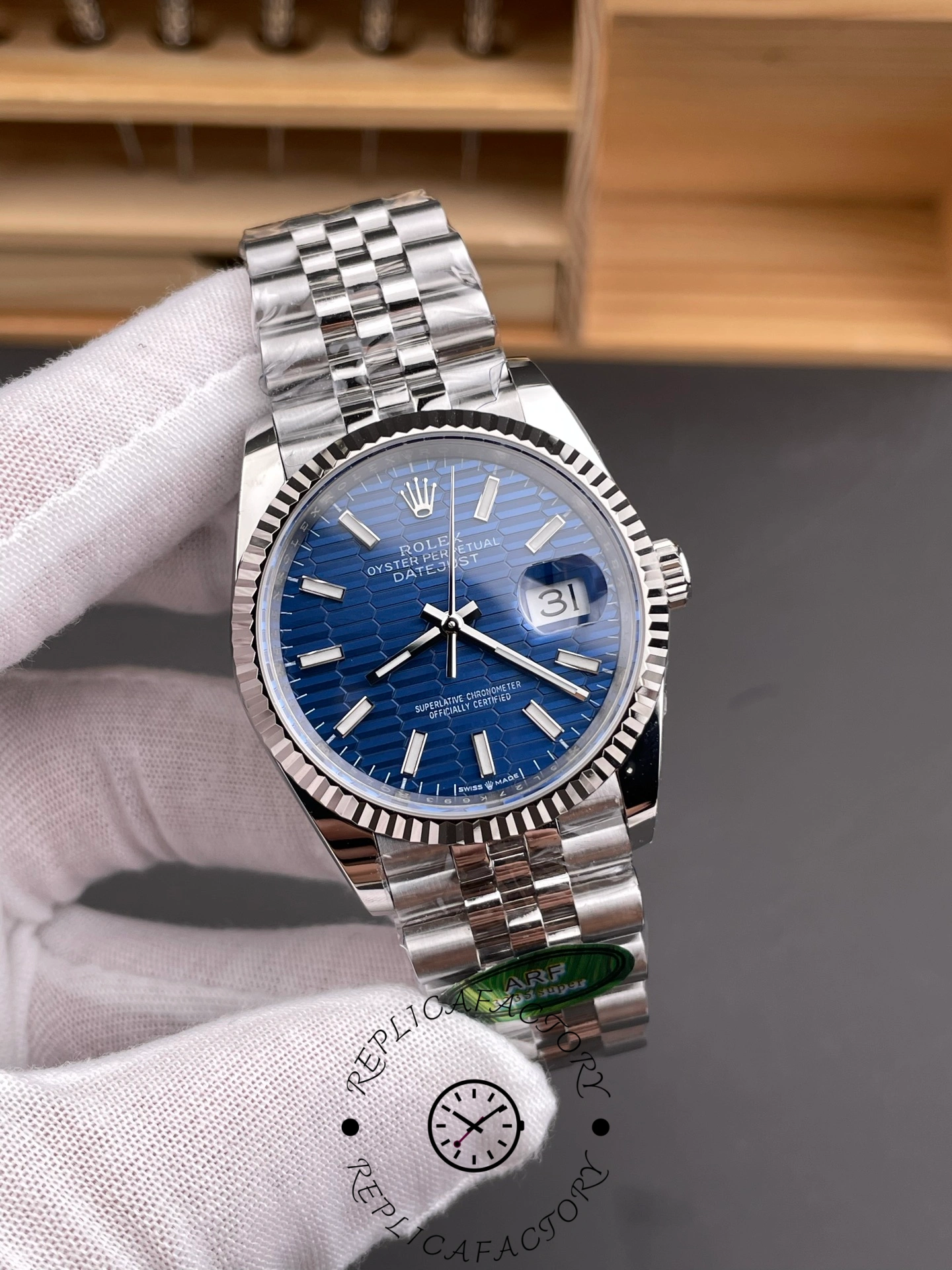 Rolex Datejust 126234 Fluted Bezel Blue Fluted Motif Dial 36MM Unisex Replica Watch