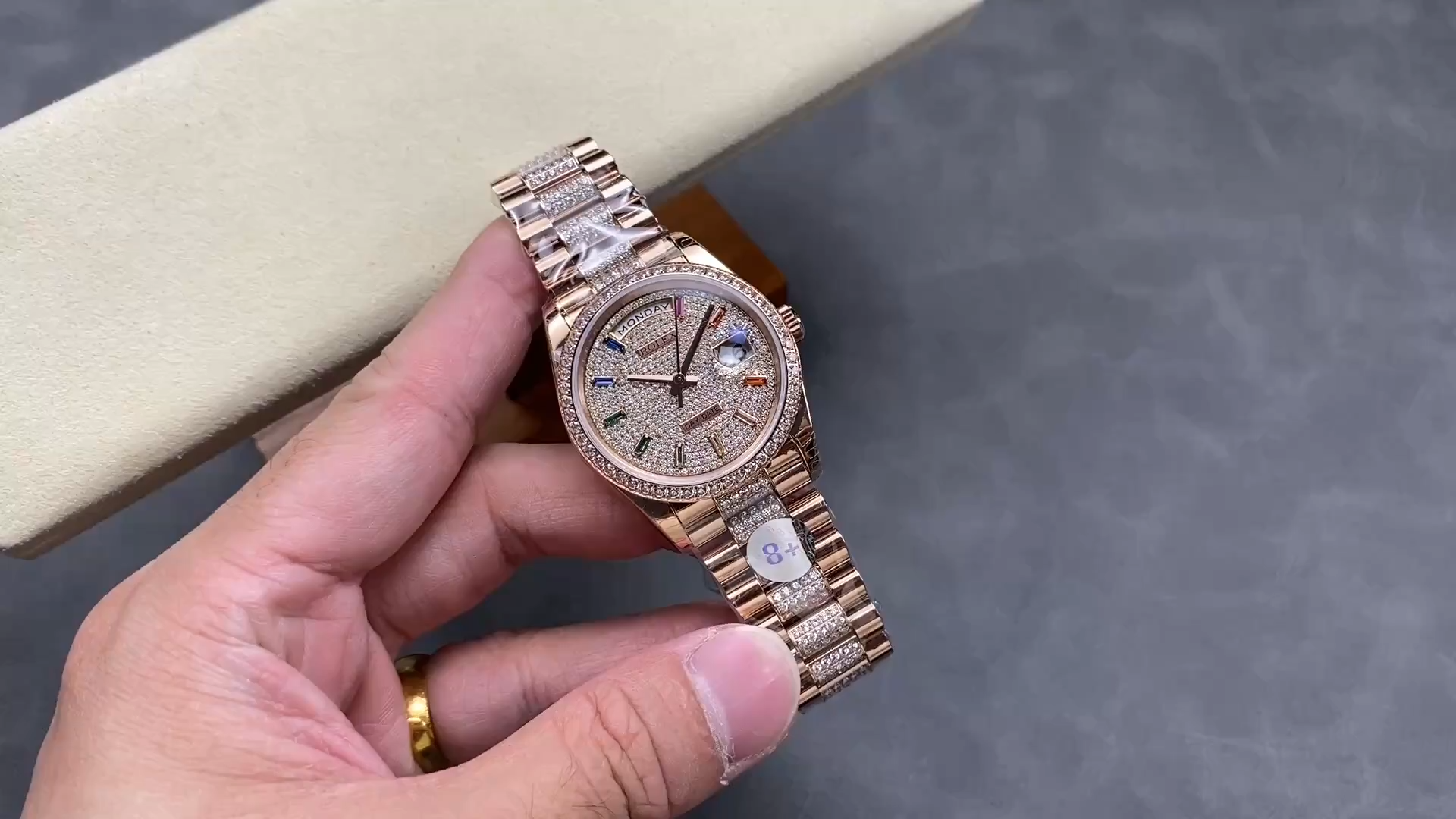 Rolex Day-Date 1:1 Clone Rose Gold Diamond-Paved Dial 128345RBR 0043
