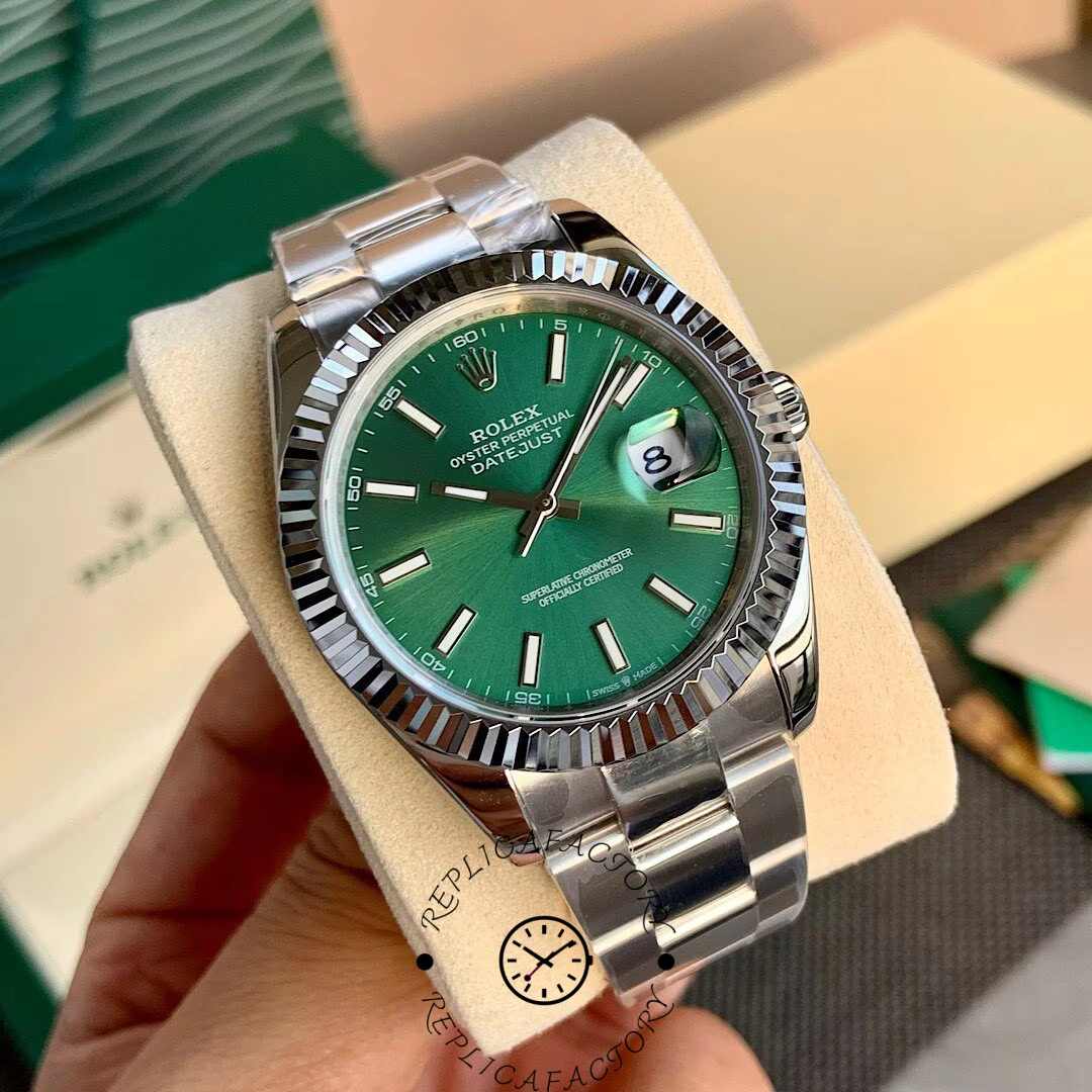 Rolex Datejust 41mm Fluted Bezel Green Dial m126334 0027 Mens Replica Watch