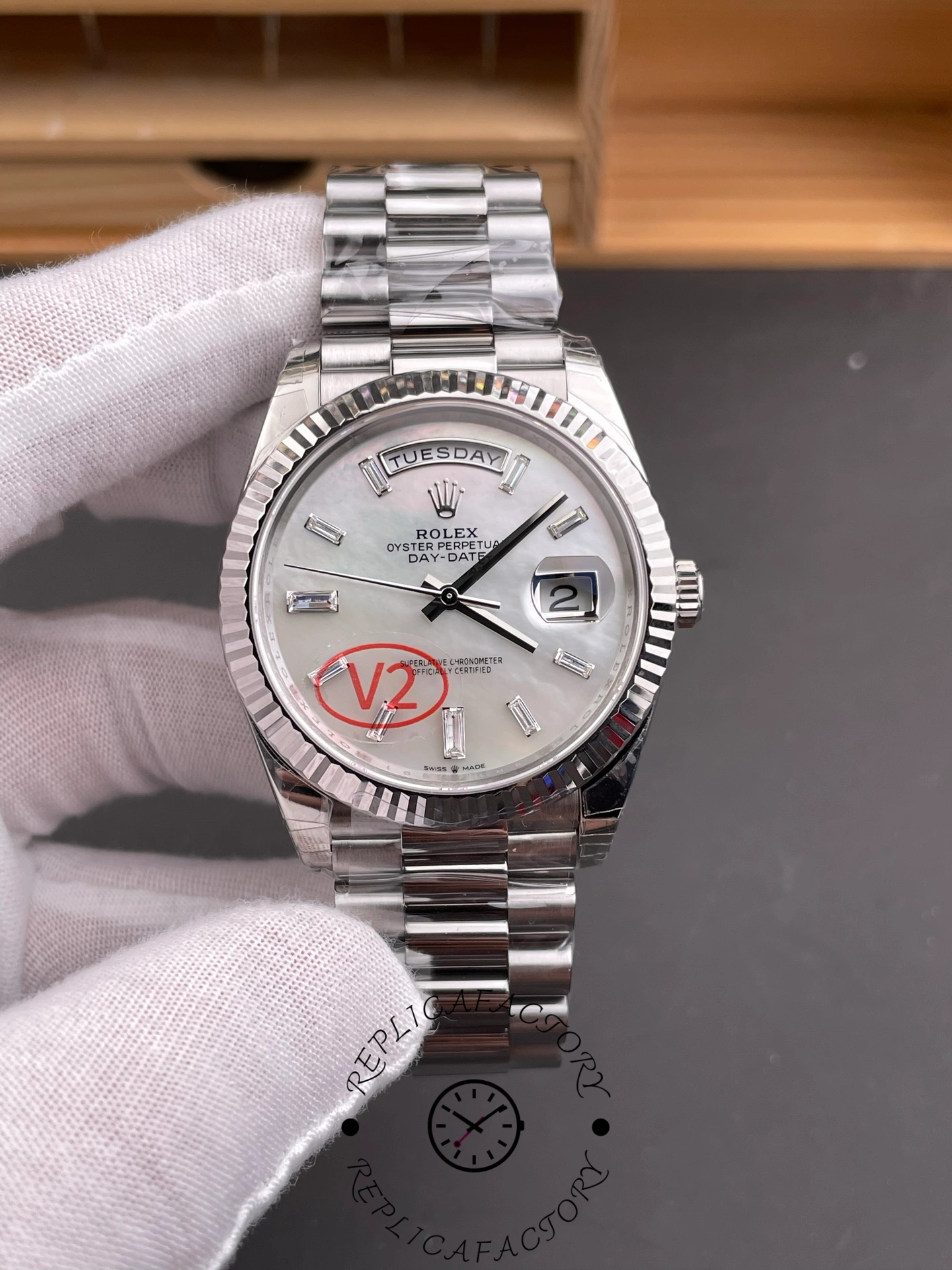 Rolex Day-Date 40 Platinum White Mother of Pearl Dial M228236-0026