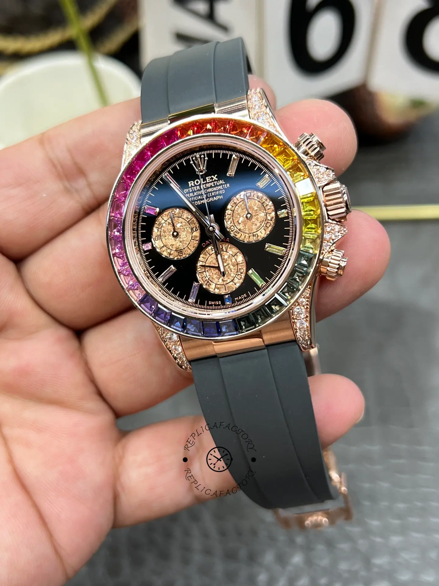Rolex Daytona 1:1 Clone 116595RBOW Black Dial Rubber Strap