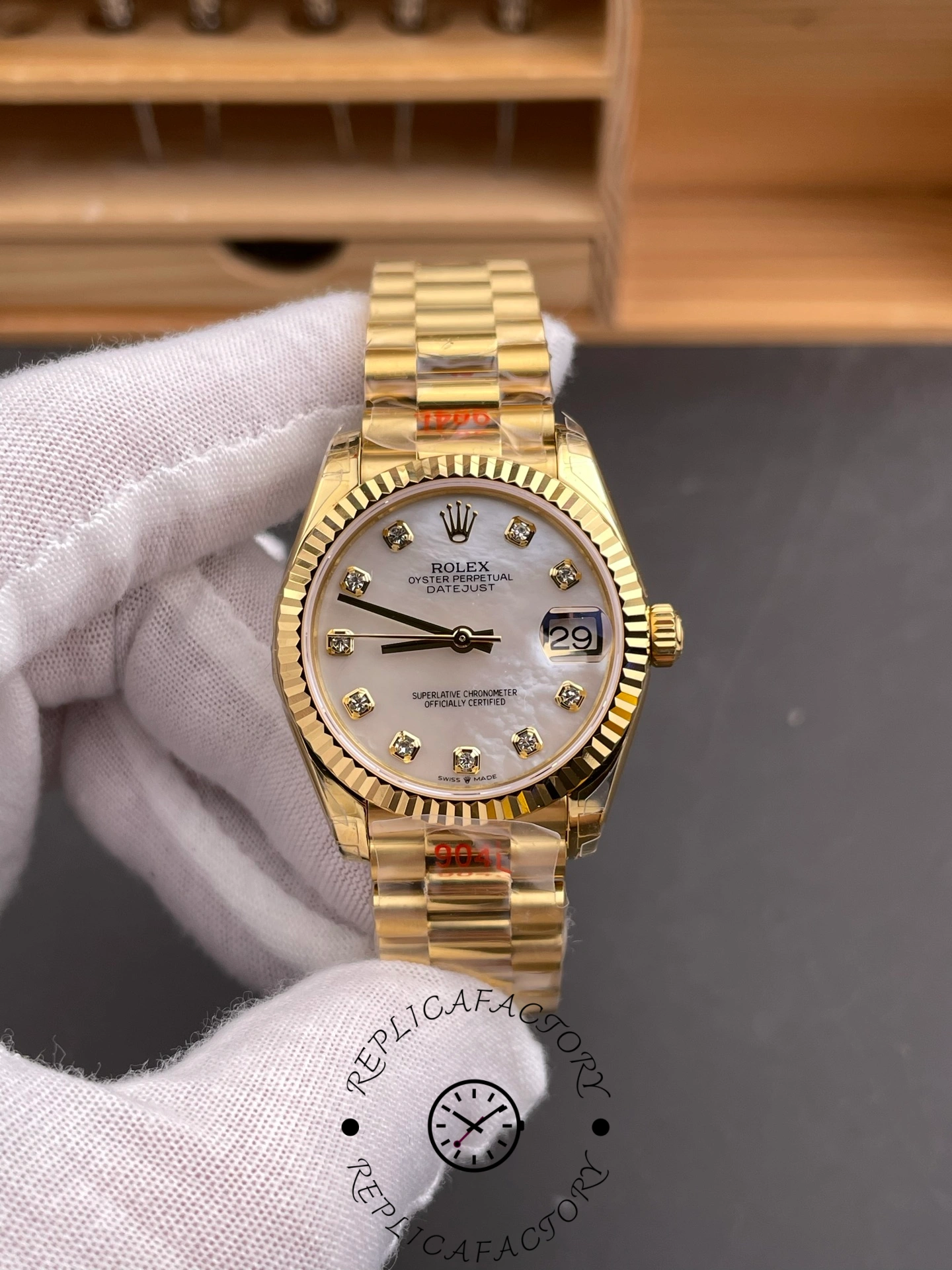 Rolex Datejust 31 Yellow Gold Mother-of-Pearl Diamond Dial M278278-0010 Women's Watch