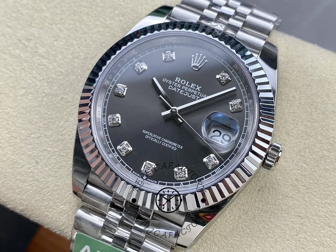 Rolex Datejust 41 Rhodium Diamond Dial Fluted Bezel m126334 0006 Men's Watch