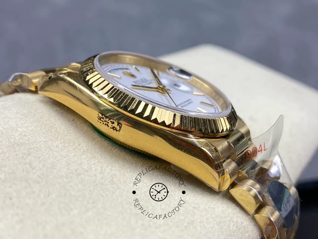 Rolex Day-Date 128238 Fluted Bezel White Roman Dial 36MM Replica Watch