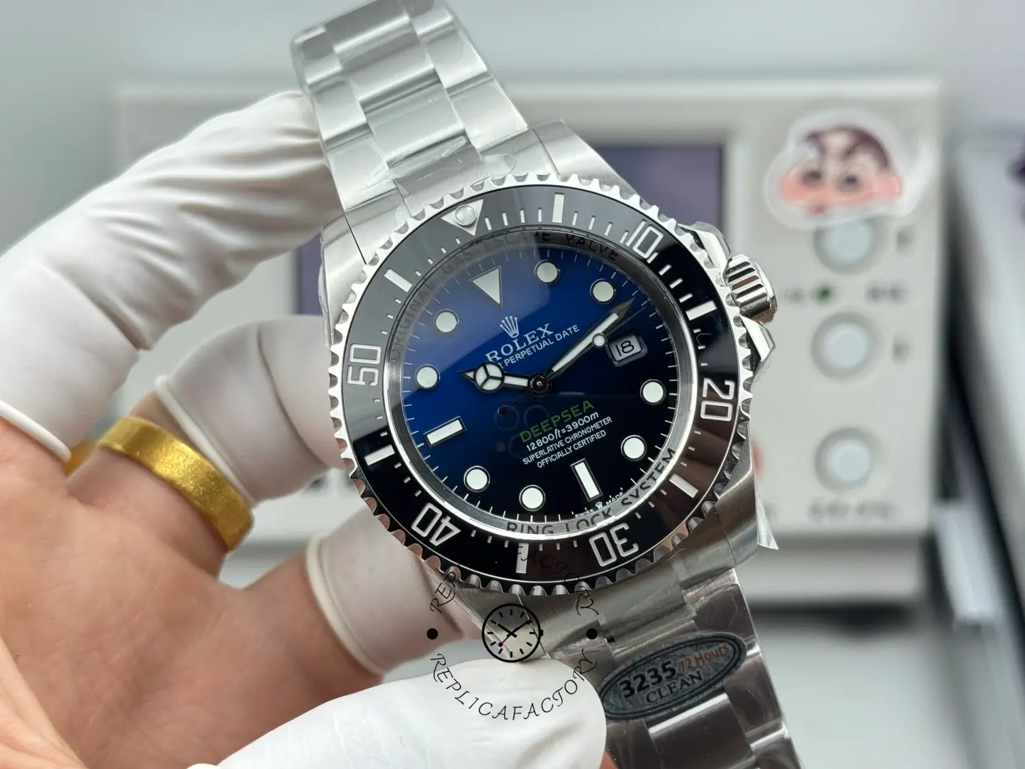 Angled front close-up of Rolex Sea-Dweller Deepsea 116660 showing D-Blue dial depth and bezel markings.