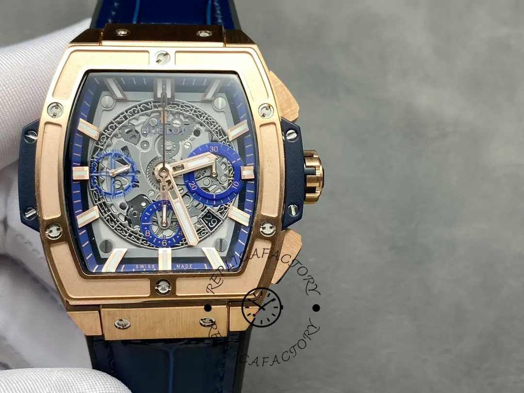 Hublot Spirit of Big Bang Chronograph King Gold Blue Leather Men's Watch 601.OX.7180.LR