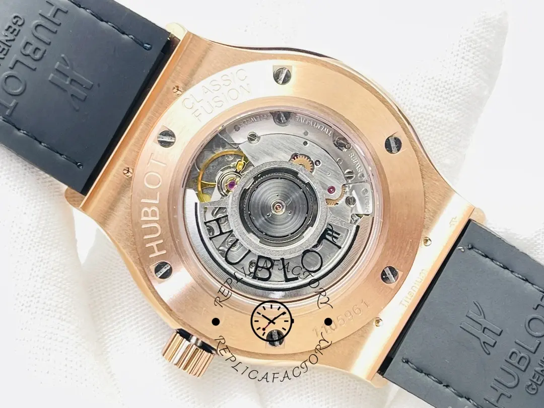 Hublot Classic Fusion 542.OX.1181.LR.1704 caseback view, rotor engraving and movement layout.