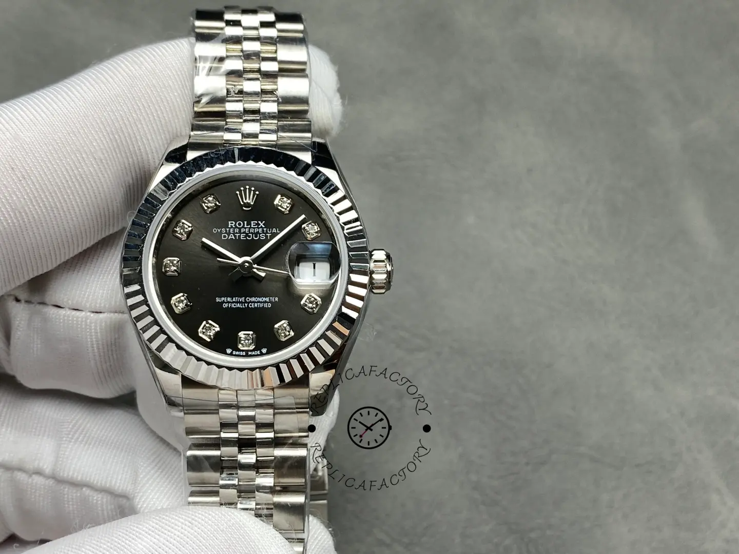 Rolex Datejust 279174 Stainless Steel Dark Grey Diamond Dial 28mm Lady Replica Watch