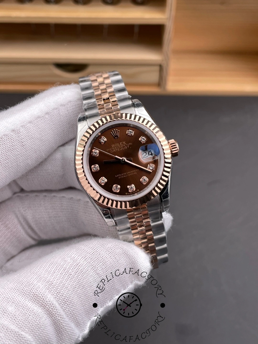 Rolex Datejust 28 Brown Dial Two Tone Strap 279171-0011 Replica