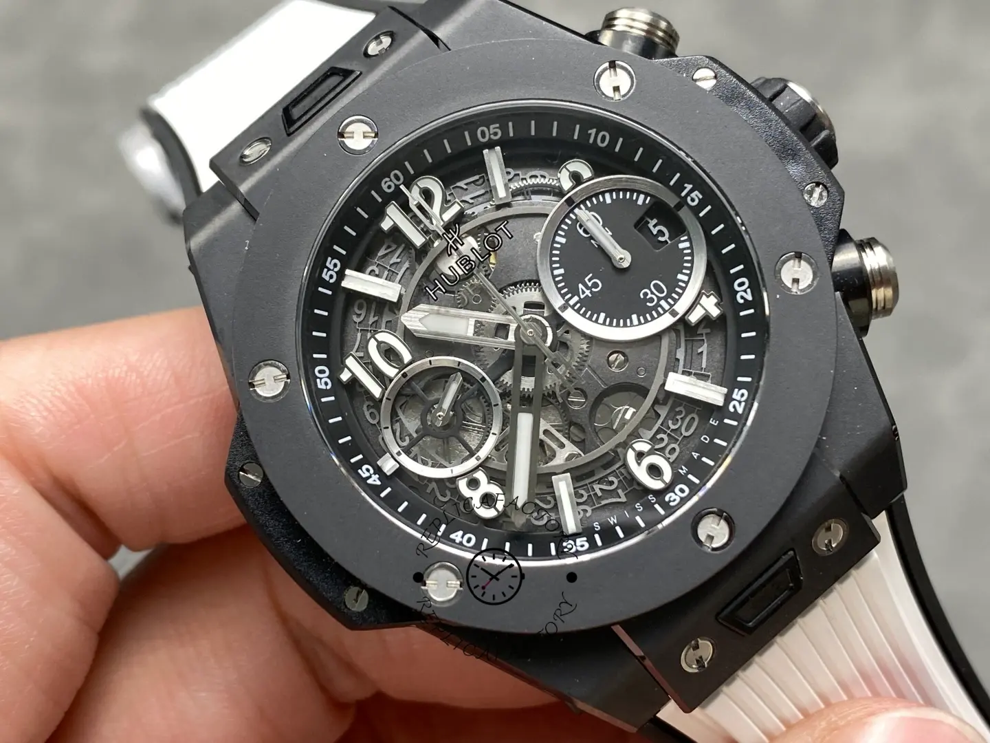 Front close-up of Hublot Big Bang Unico 441.CI.1171.RX showing bold numerals and chronograph layout.