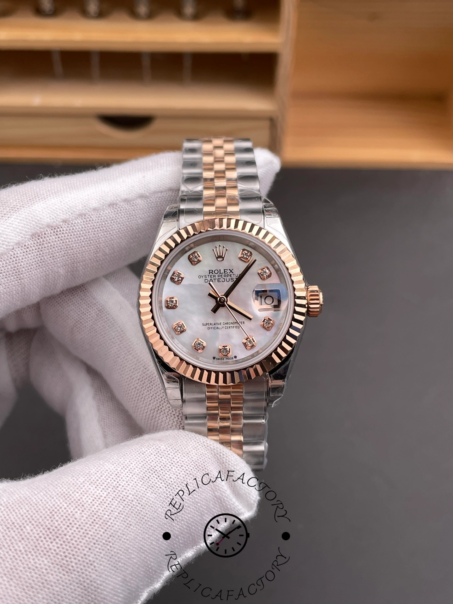 Rolex Datejust 28mm Stainless Steel and Everose Gold 279171 0013 Mop Diamond Jubilee