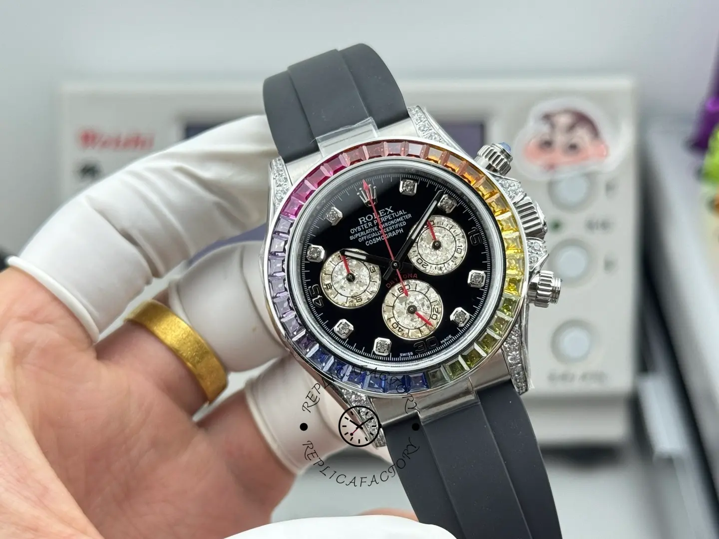 1:1 Clone Rolex Daytona 116595RBOW Stainless Steel Case Rubber Strap
