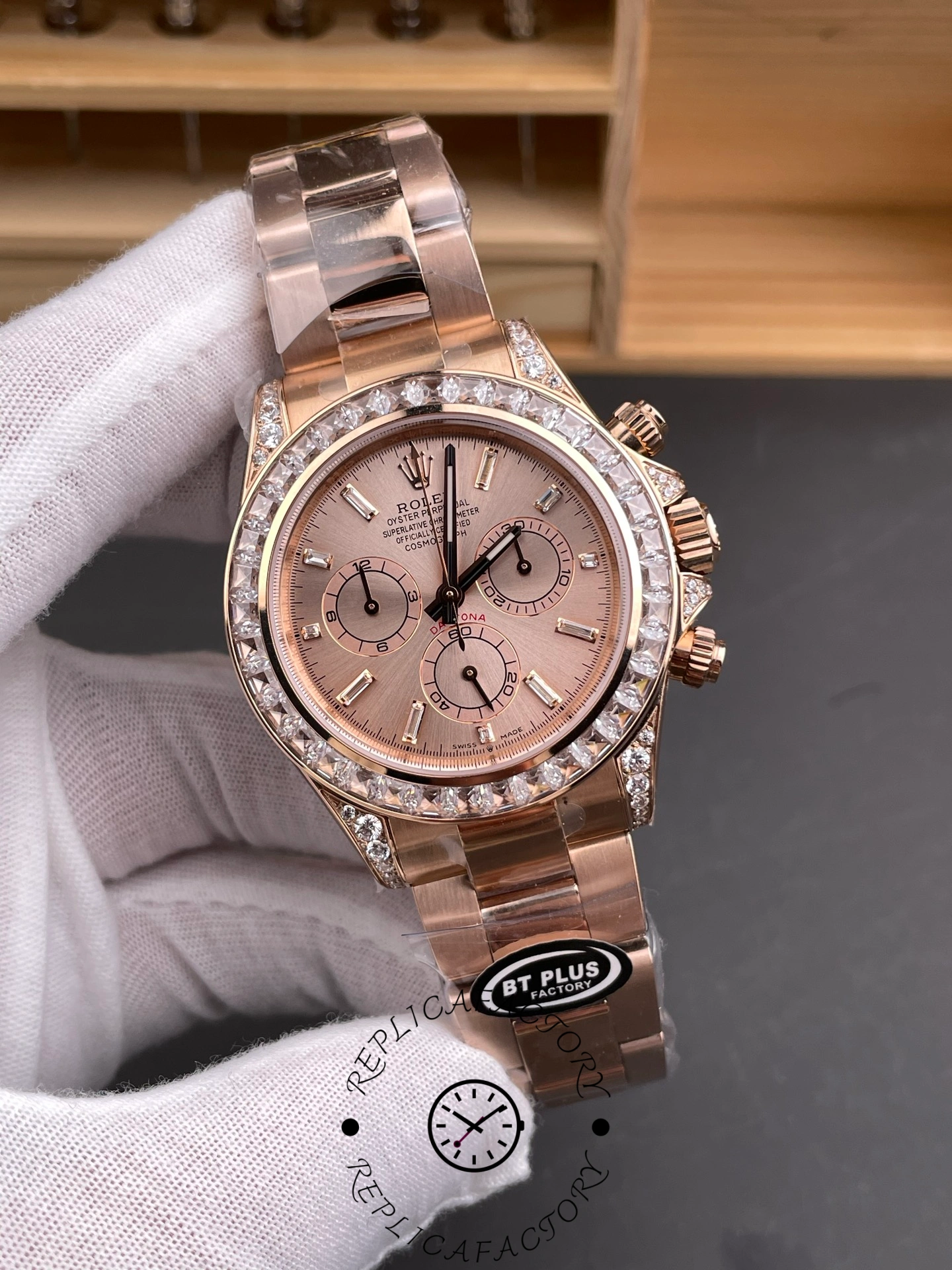 Replica Rolex Daytona 126595TBR 0001 Pink Dial & Diamond Bezel Watch