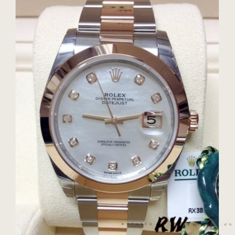 Rolex Datejust 126301 White MOP Diamond Dial Steel Rose Gold 41MM Mens Replica Watch