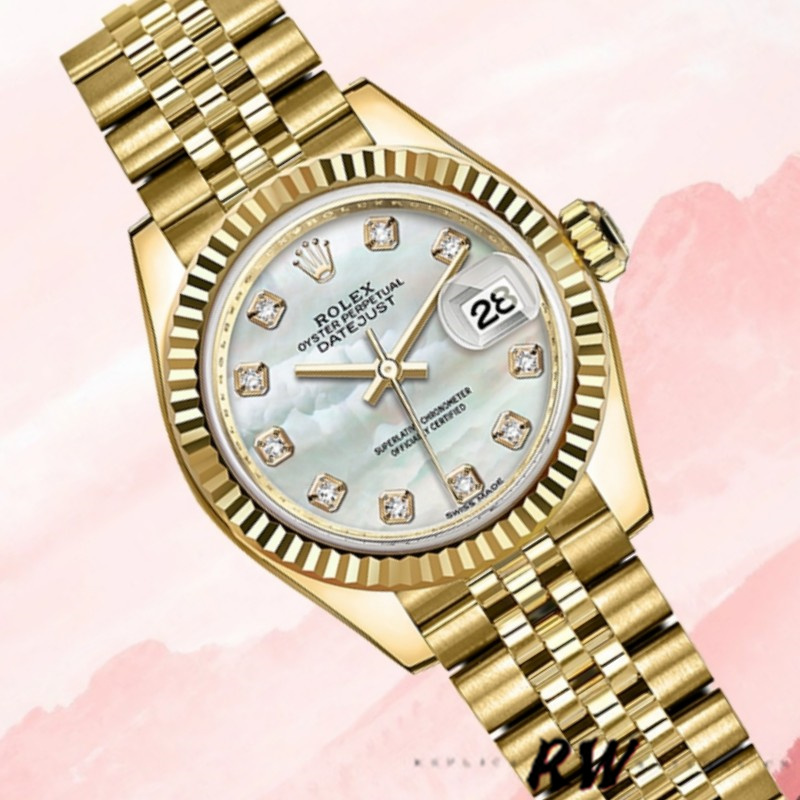Rolex Datejust 279178 MOP Diamond Dial Yellow Gold 28mm Lady Replica Watch