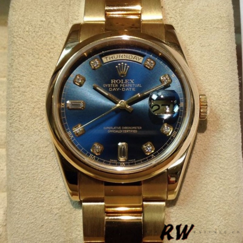 Rolex Day-Date 118208 Blue Diamond Dial 36mm Unisex Replica Watch