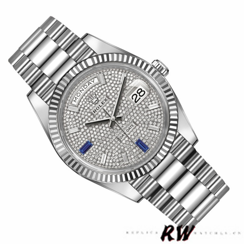 Rolex Day-Date 228239 Diamond Paved Dial Fluted Bezel 40mm Mens Replica Watch