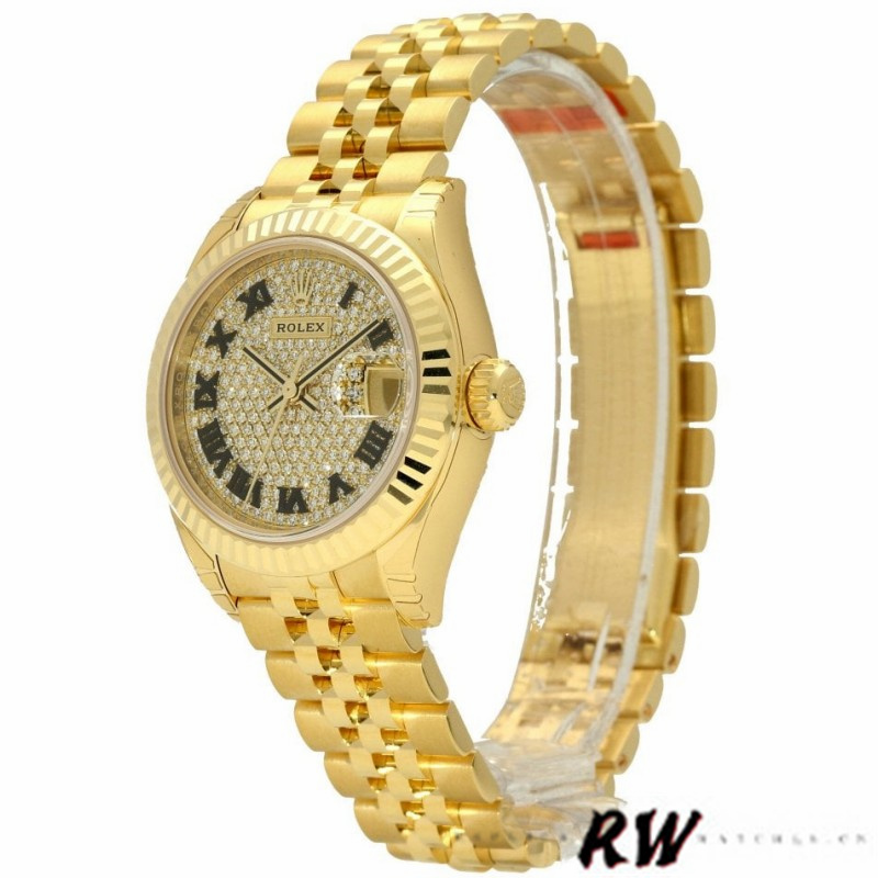 Rolex Datejust 279178 Diamond Pave Dial Yellow Gold 28mm Lady Replica Watch