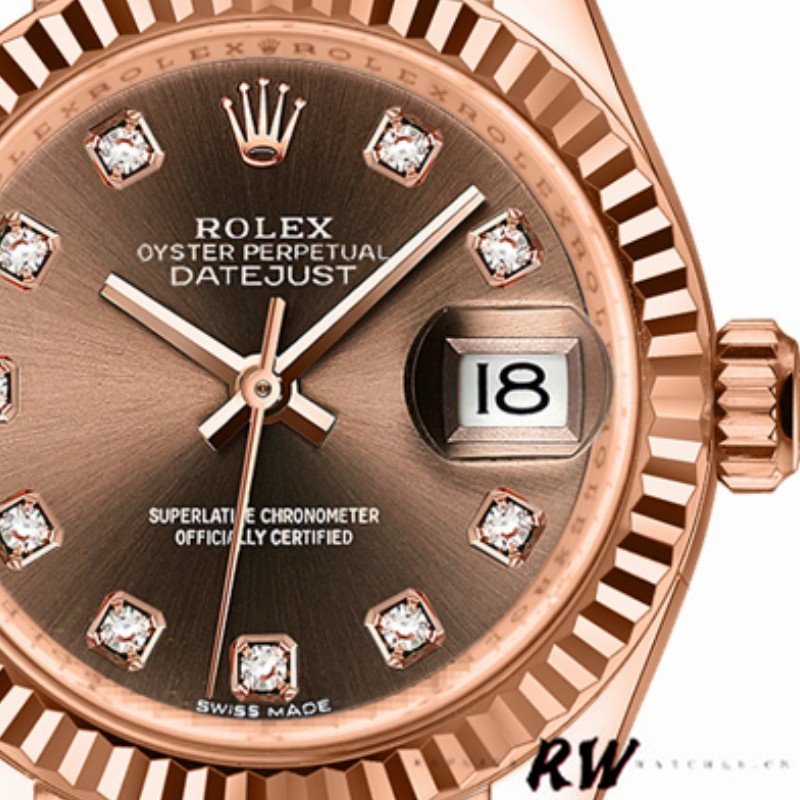 Rolex Datejust 279175 Chocolate Diamonds Dial Fluted Bezel 28mm Lady Replica Watch