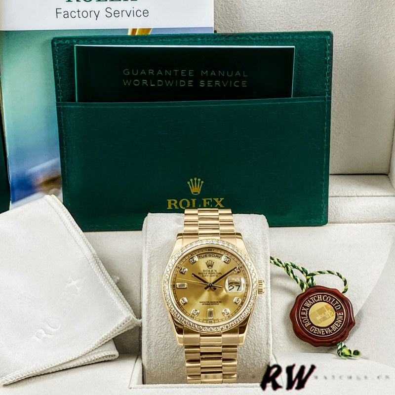 Rolex Day Date 118348 Champagne diamond Dial Yellow Gold 36mm Unisex Replica Watch