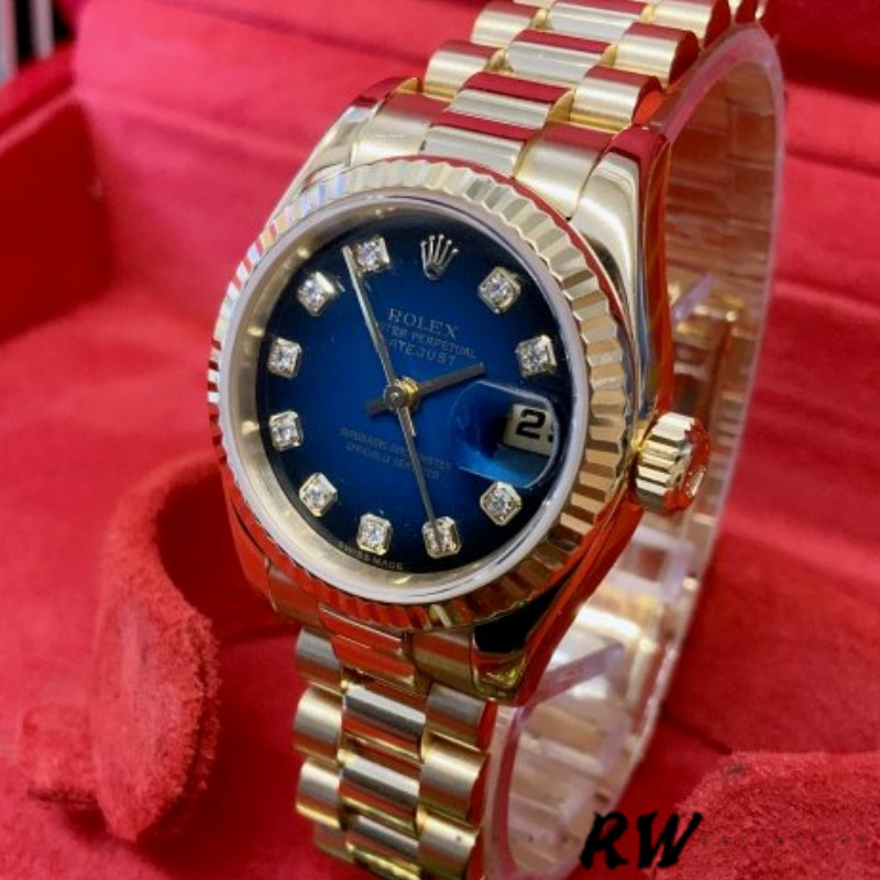 Rolex Datejust 179178 Blue Diamonds Dial Yellow Gold 26MM Lady Replica Watch