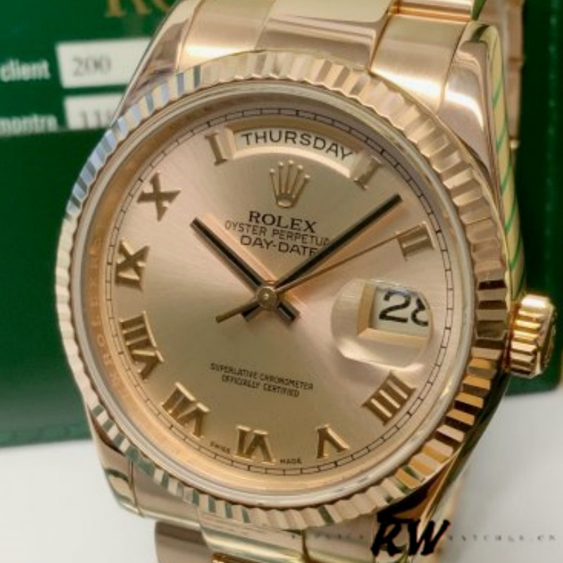 Rolex Day-Date 118235 Rose Champagne Roman Dial 36mm Unisex Replica Watch