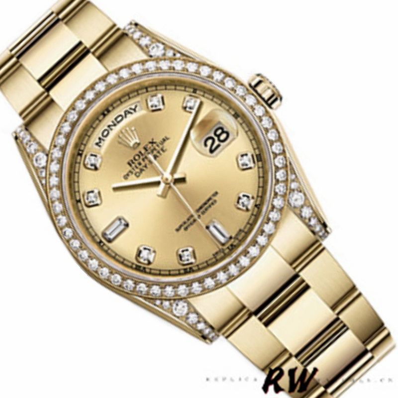 Rolex Day-Date 118388 Diamond Bezel Champagne Dial 36MM Unisex Replica Watch
