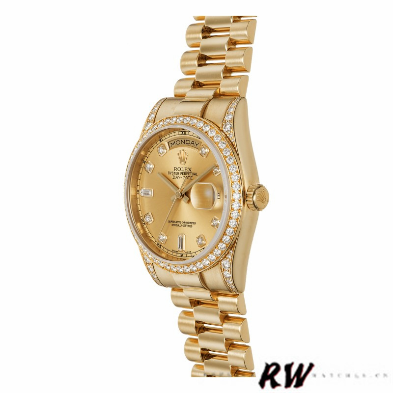 Rolex Day-Date 118388 Yellow Gold Champagne Dial 36MM Unisex Replica Watch