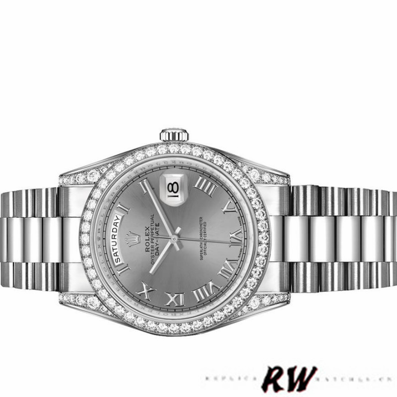Rolex Day-Date 118389 Rhodium Grey Roman Numeral Dial 36MM Unisex Replica Watch