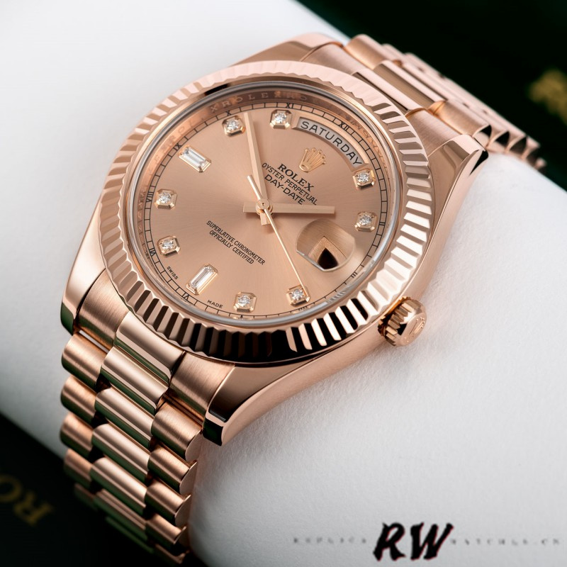 Rolex Day-Date 218235 Champagne Diamonds Dial Rose Gold 41MM Mens Replica Watch
