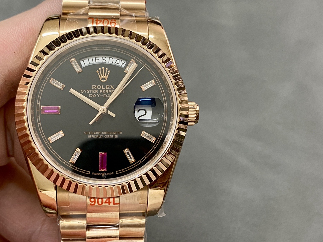 Rolex Day-Date 218235 Diamonds and Rubies Black Dial Rose Gold 41MM Mens Replica Watch