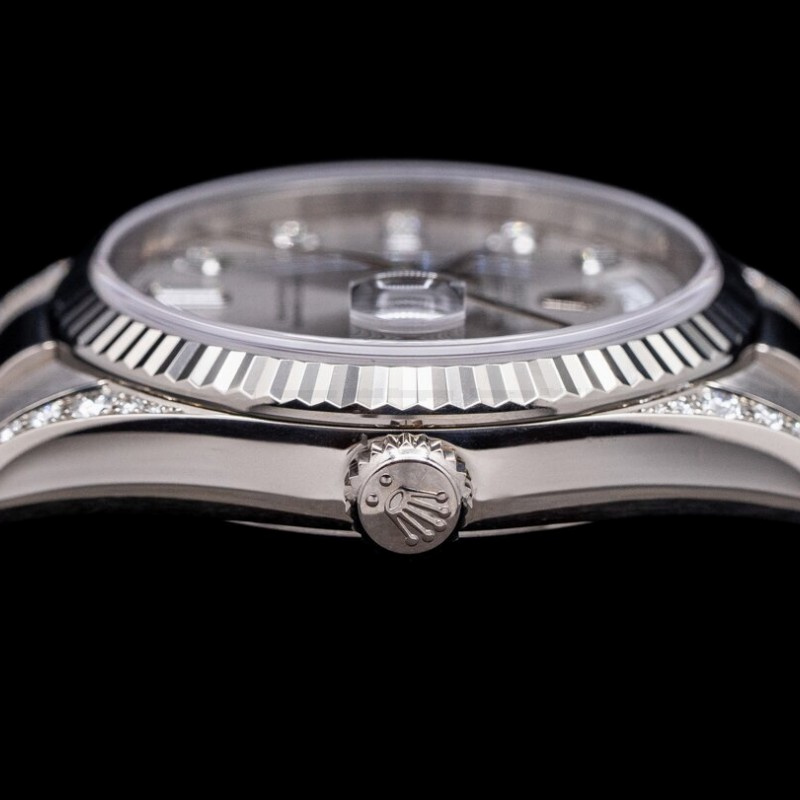 Rolex Day Date 118339 White Gold Silver Dial Fluted Bezel 36mm Unisex Replica Watch
