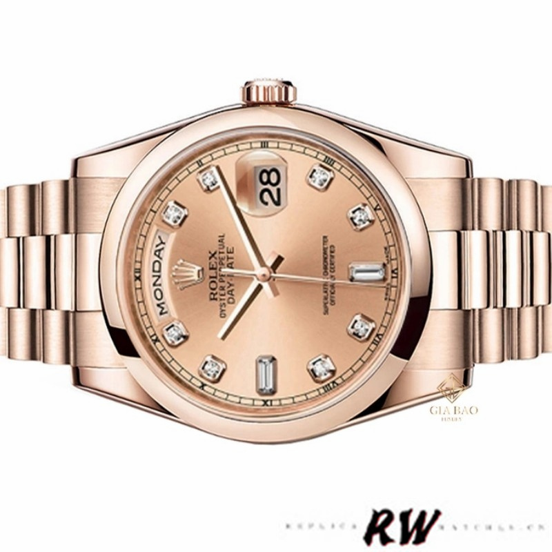Rolex Day-Date 118205 Rose Gold Champagne Diamond Dial 36mm Unisex Replica Watch