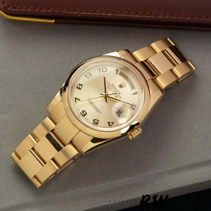 Rolex Day-Date 118208 champagne dial Arabic Numeral Hour Markers 36mm Unisex Replica Watch