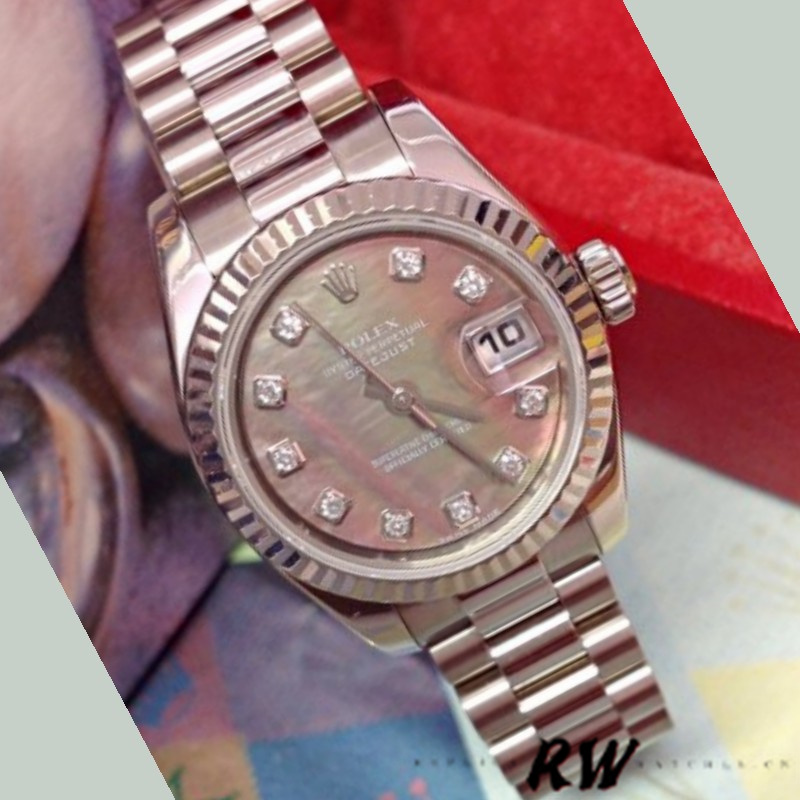 Rolex Datejust 179179 Black MOP Diamond Dial Fluted Bezel 26MM Lady Replica Watch
