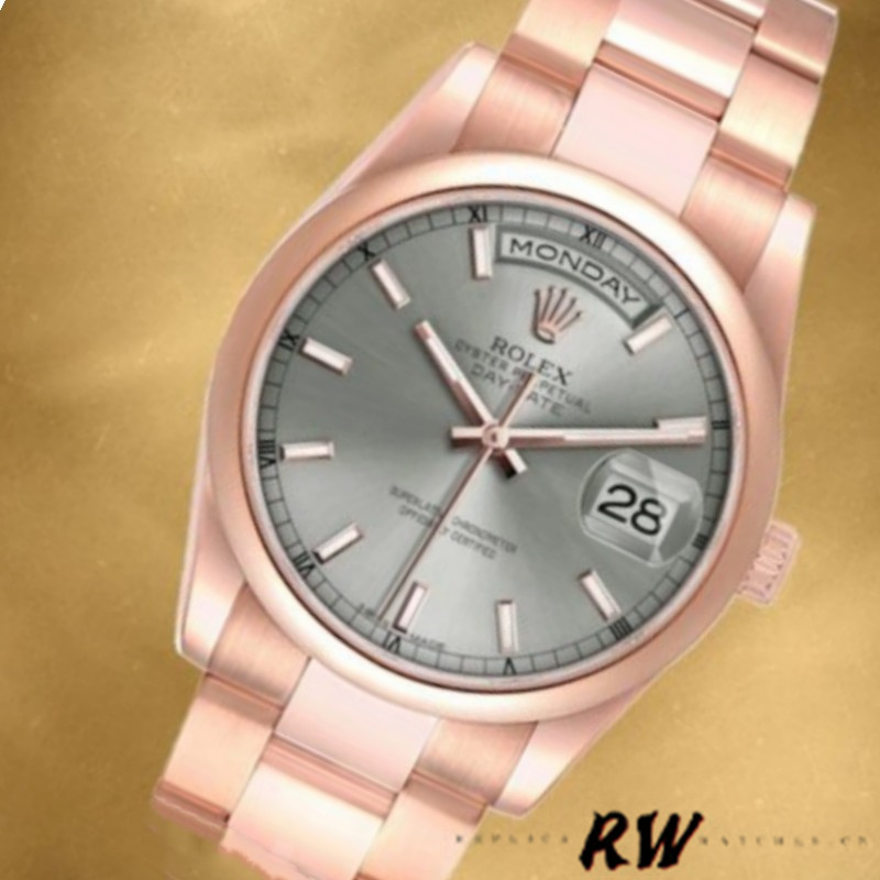 Rolex Day-Date 118205 Rose Gold Grey Dial 36mm Unisex Replica Watch