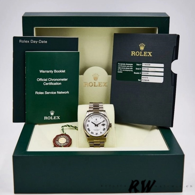 Rolex Day-Date 118209 White Gold White Dial 36mm Unisex Replica Watch