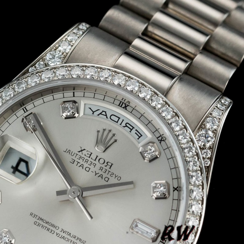 Rolex Day-Date 118389 White Gold Silver Diamond dial 36MM Unisex Replica Watch