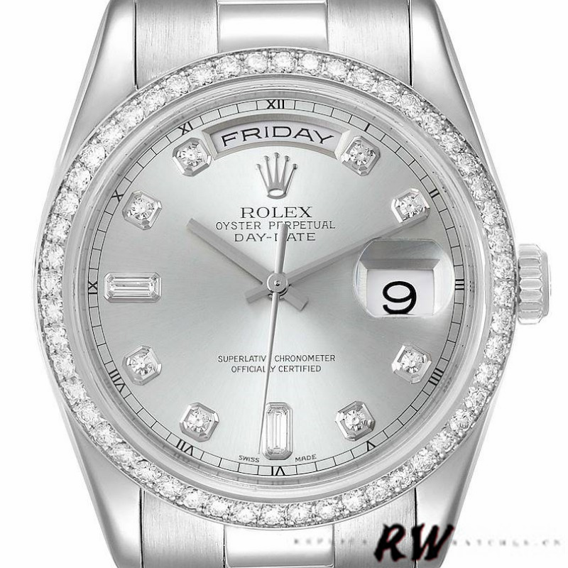 Rolex Day Date 118346 Silver Dial Diamond 36mm Unisex Replica Watch