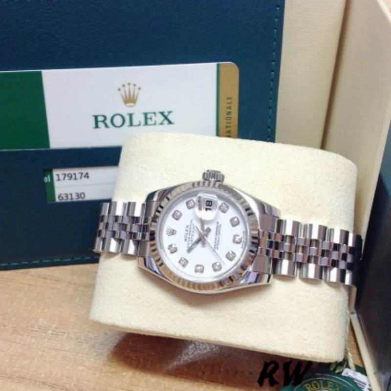 Rolex Datejust 179174 White Diamond Dial Fluted Bezel 26MM Lady Replica Watch