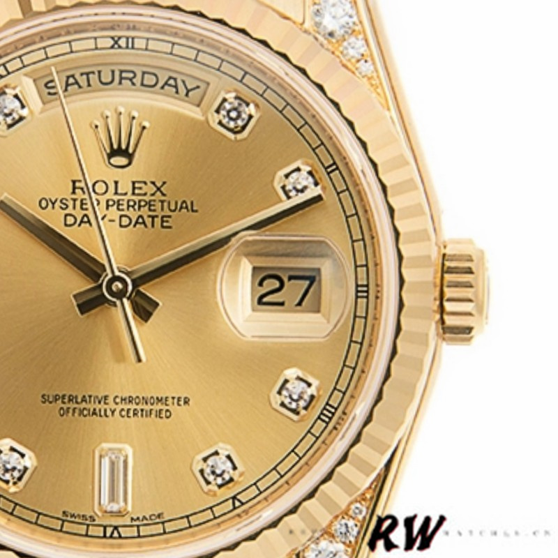 Rolex Day-Date 118338 Champagne Diamonds Dial 36mm Unisex Replica Watch