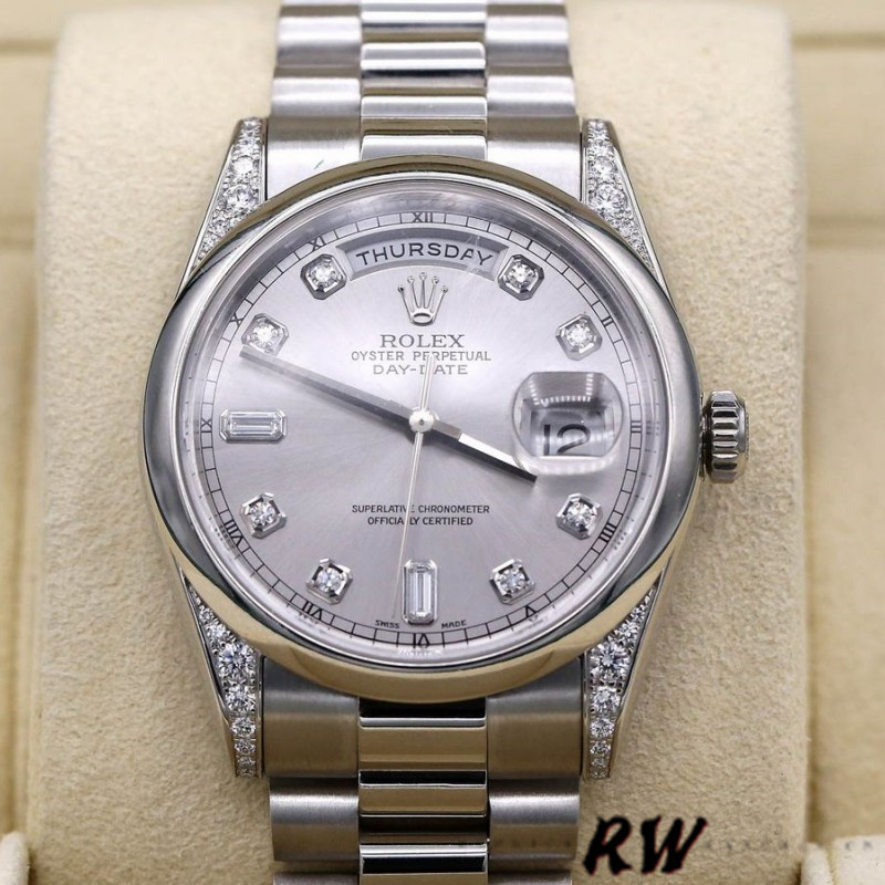 Rolex Day-Date 118296 Platinum Silver Dial Diamond 36mm Unisex Replica Watch