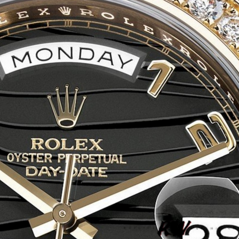 Rolex Day-Date 218348 Wave Black Dial 41MM Mens Replica Watch